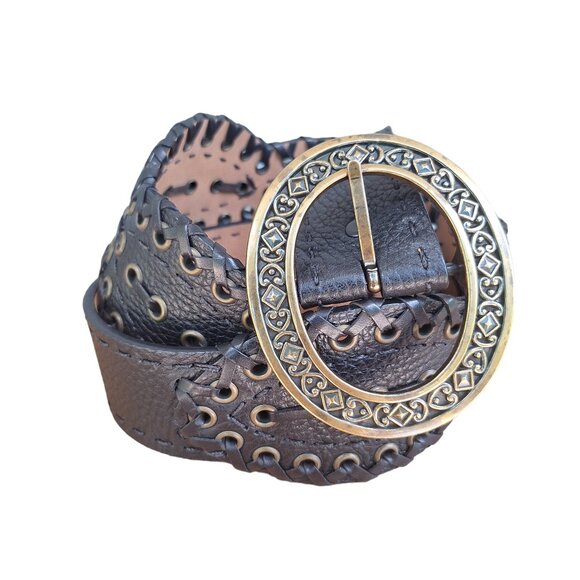 Brighton Sara Toga Leather Belt Size 32 Textured Black Whip Stich Western - Picture 10 of 10